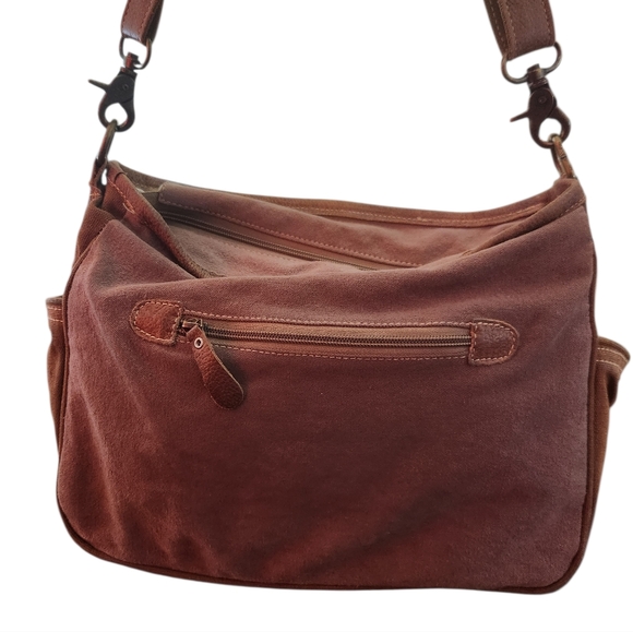 Myra Messenger Crossbody Shoulder Bag With Calf Hair And Leather Emblishment EUC - Picture 2 of 10